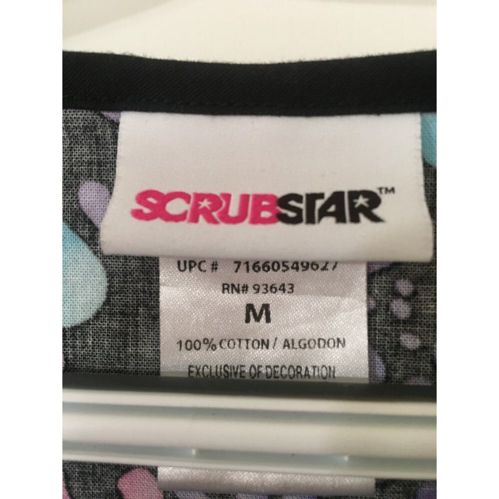 Grey's Anatomy by Barco S Bottoms, Scrub Star M Multicolor Top With Black Piping - Picture 4 of 9